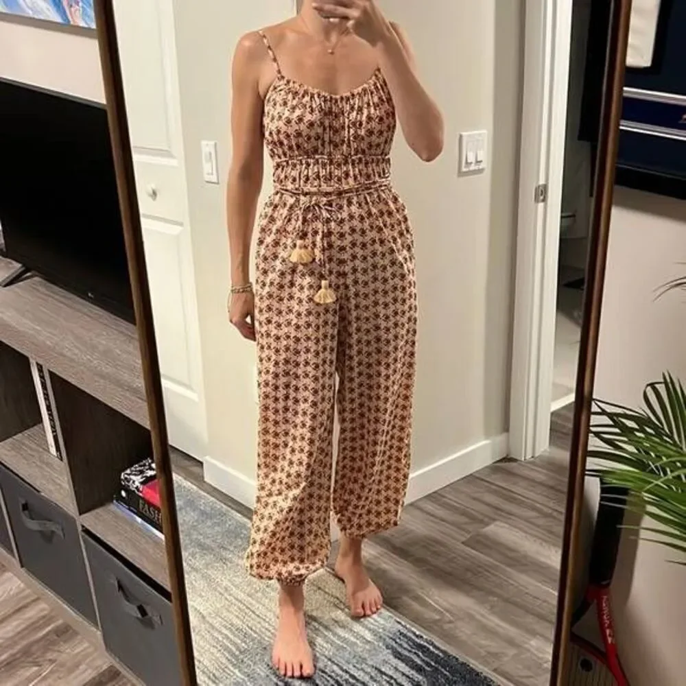 Tory Burch Floral Print Square Neckline Jumpsuit L